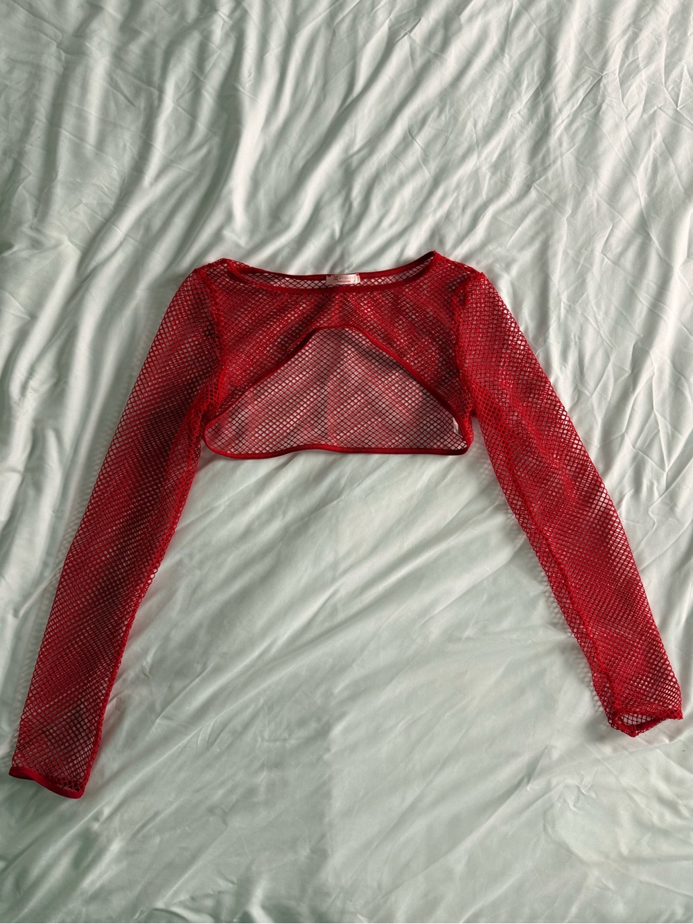 Red Long-Sleeve Fishnet Bolero Top - Women